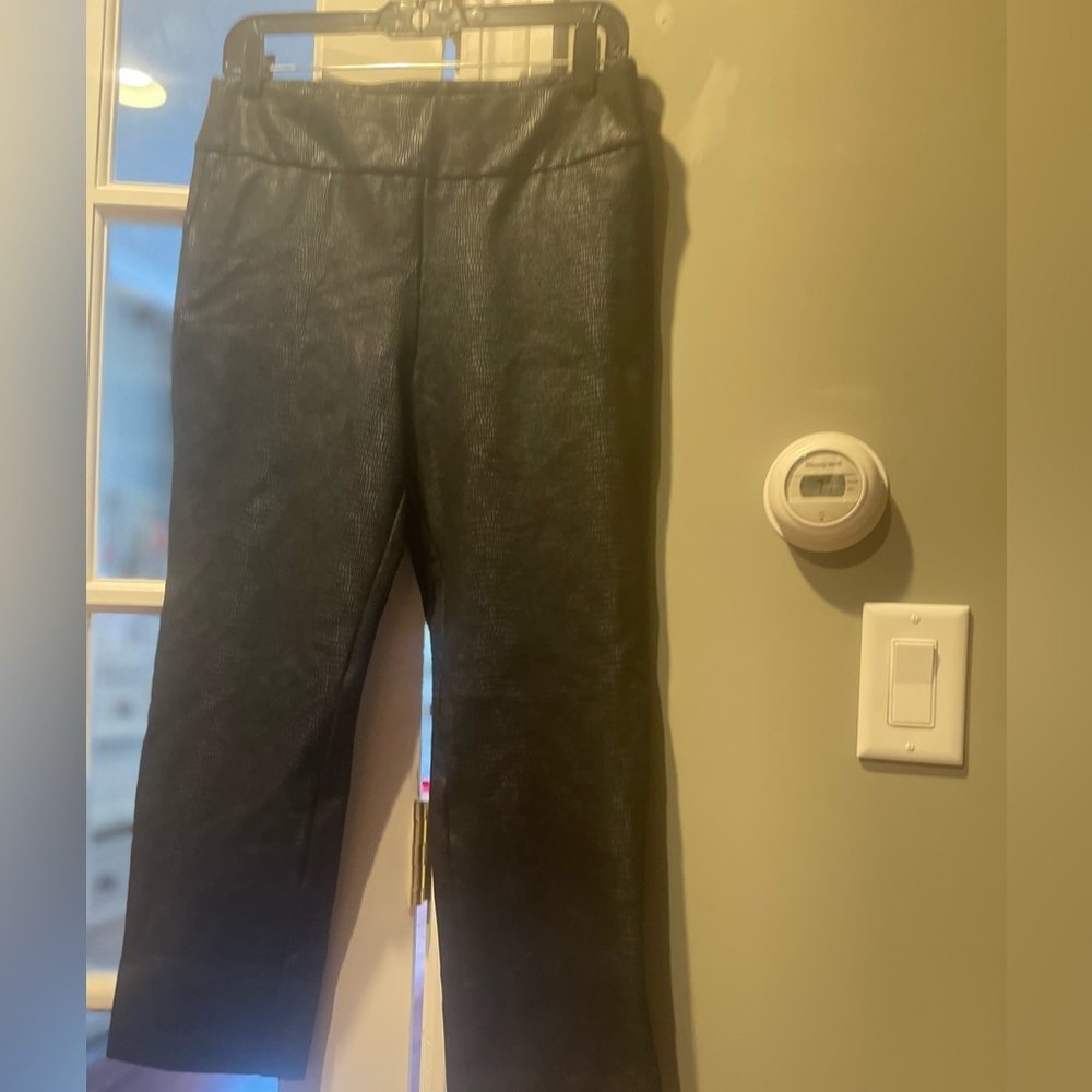 Soft Surroundings Black Faux Leather Pants. Reptile print. PM size